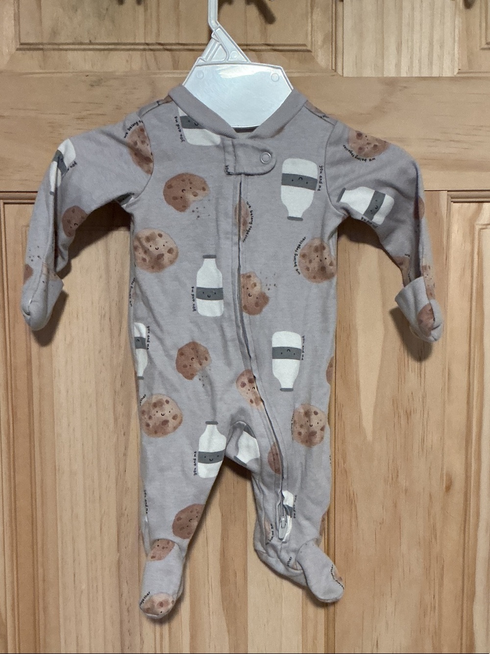 Carter's Gray Footed One-Piece with Milk & Cookie Print